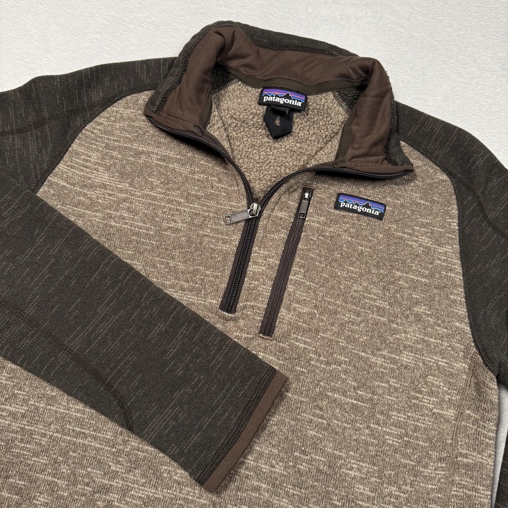 Patagonia Sweater Mens Medium Brown Heather Better Sweater 1/4 Zip STY25522